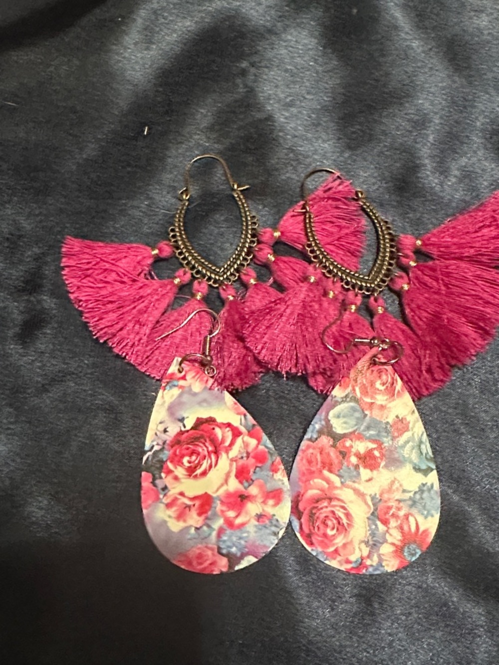 Floral Pink Tassel Drop Earrings - Women's Jewelry